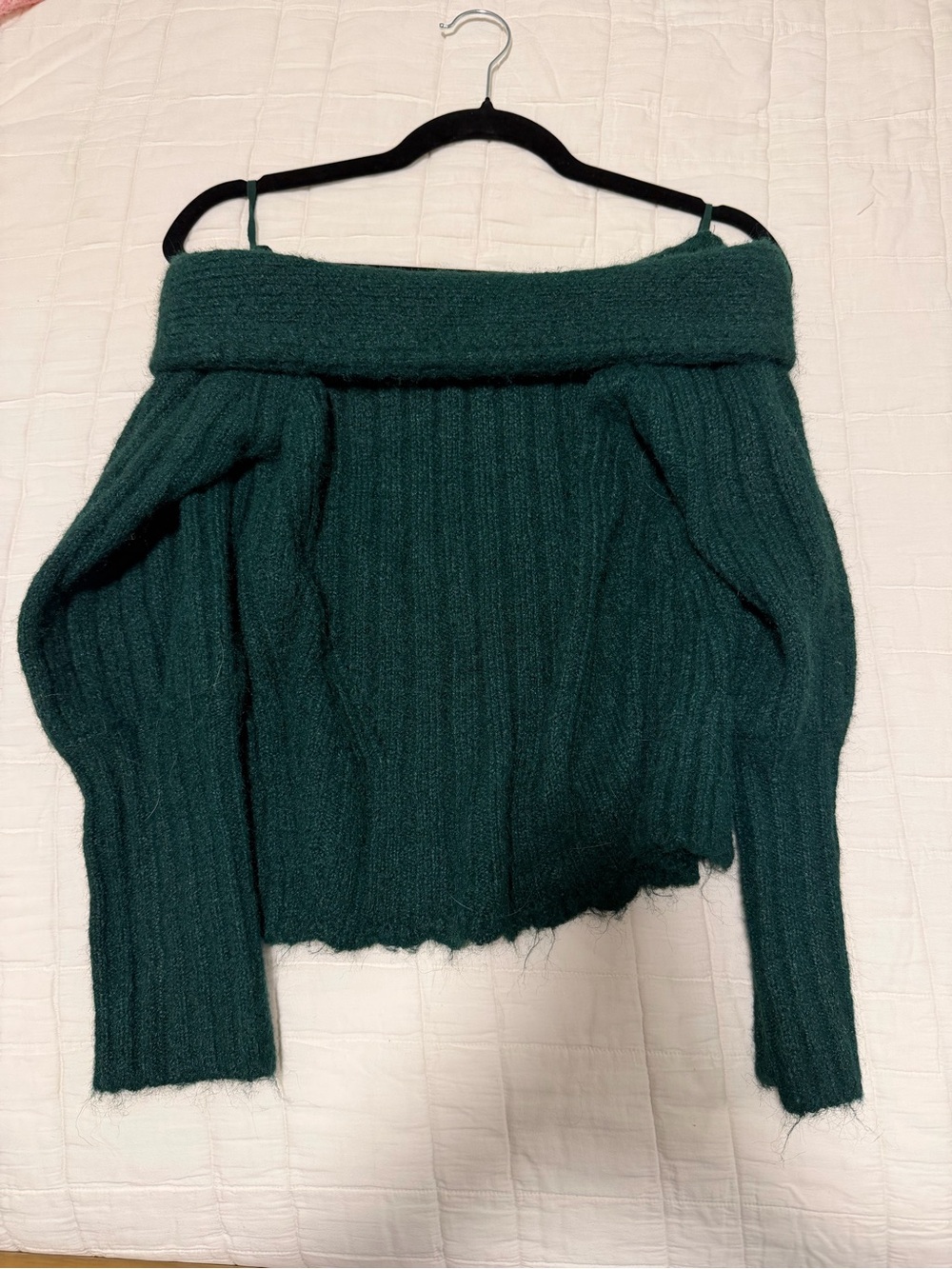 Pilcro Off-the-Shoulder Ribbed Sweater in Deep Teal